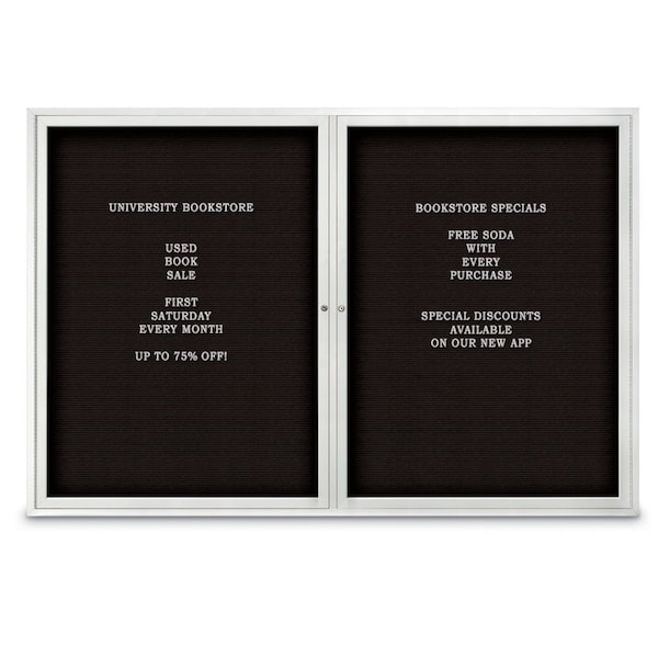 48"x24" 1-Door Enclosed Outdoor Letterboard, Black Felt/Satin Alum